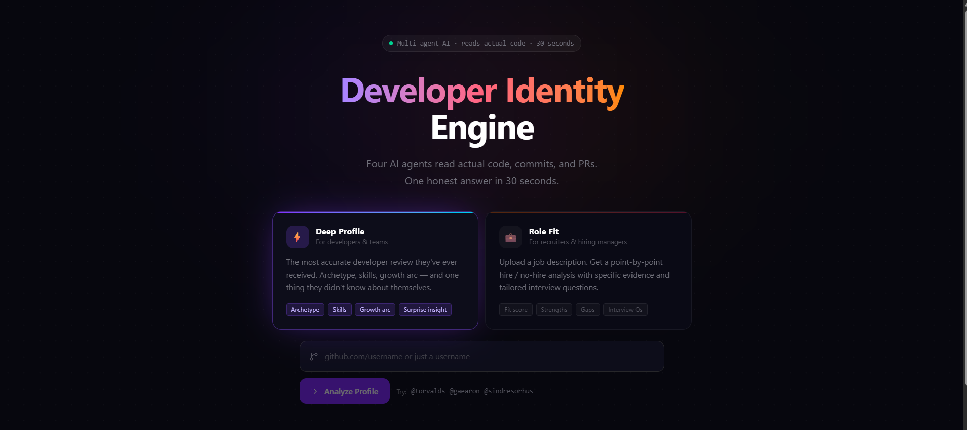 Developer Identity Engine screenshot